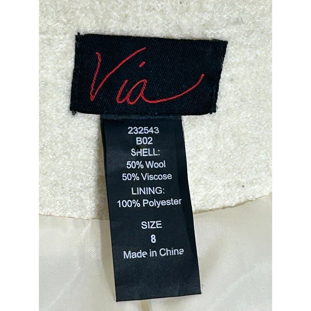 VIA 100% Boiled Wool Viscose Ivory White Size 8 Womens Long Jacket Coat spiga